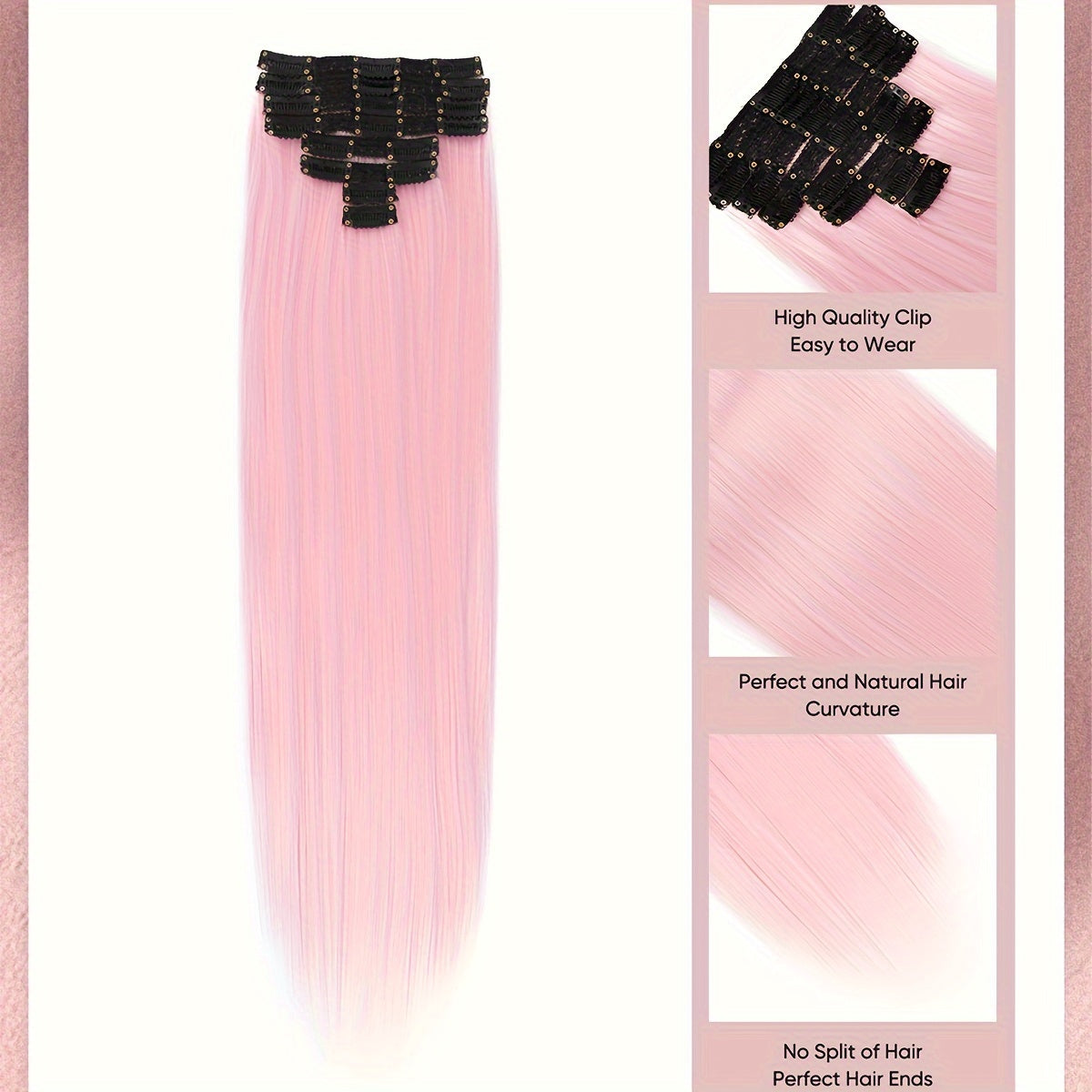 Synthetic Women's Hair Clipper 20 Inch 18 Clips/Set Long Straight Clip-in Hair Extension, Green, Pink, Brown, Red, Sky Blue Color Hair Extension Synthetic Braided Clip-in Hair Extension, Suitable for Straight Hair, Heat-resis