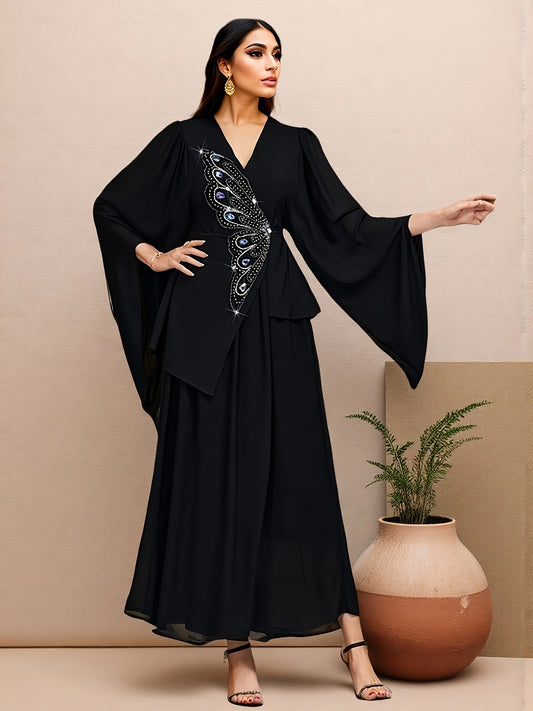Women's Elegant Turkish Party Abaya - Formal Gala & Wedding Attire - Non-Stretch Black Gown - Hand Washable Special Occasion Outfit - Dresses for Wedding Guest Elegant