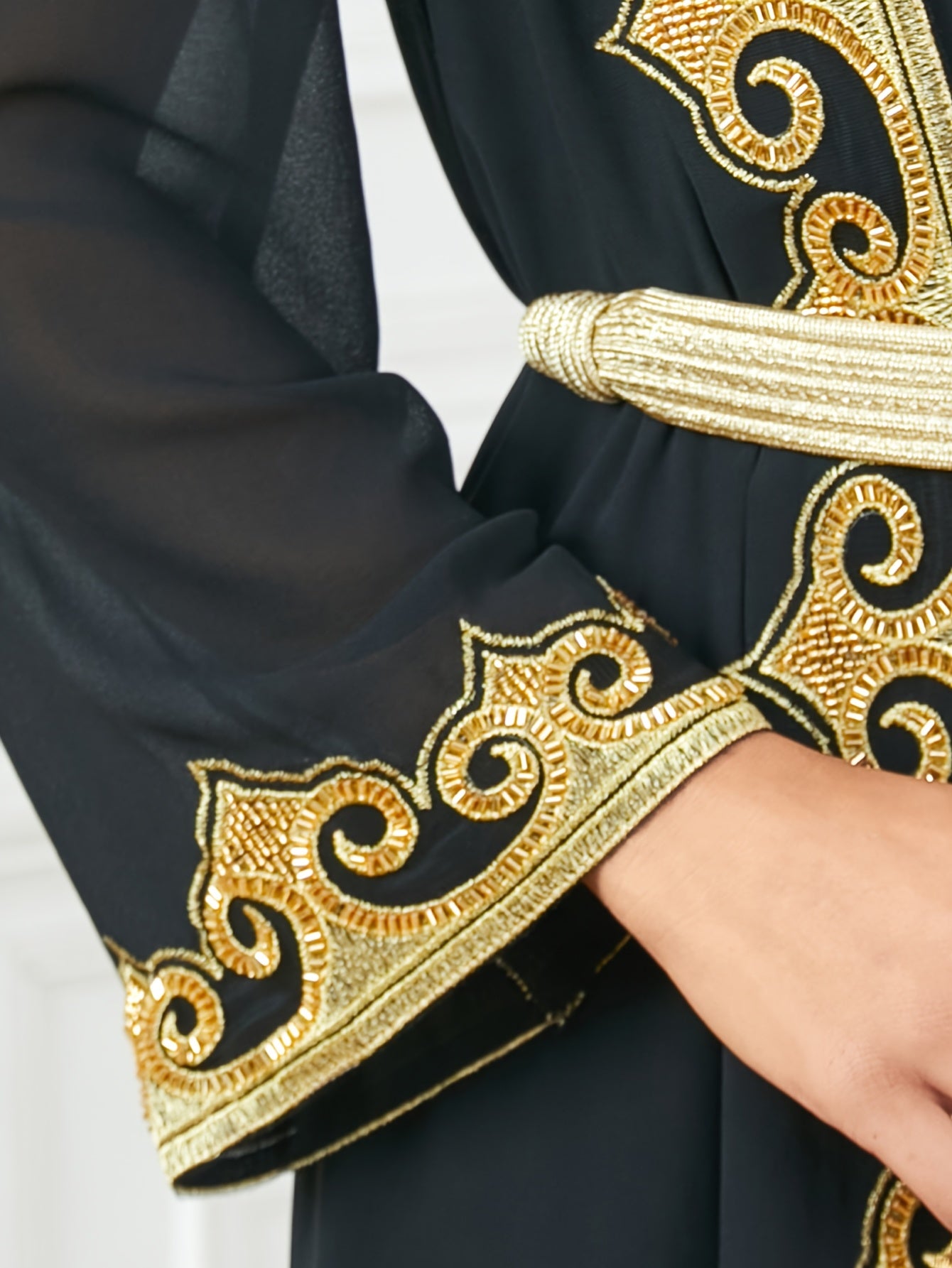 New Middle Eastern Emirati Abaya Dress + Cardigan Lace Embroidery Long Sleeve Two-Piece Robe Dress