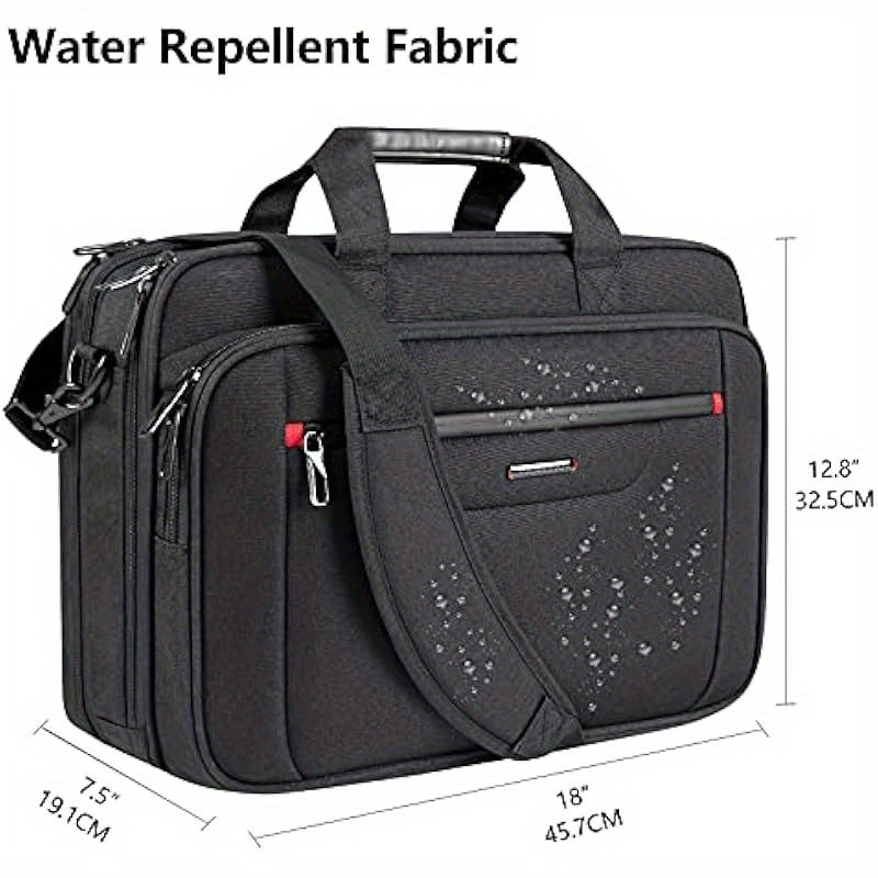 Men Briefcase Premium Leather Laptop Case Fits Up to 17.3 Inch Business Shoulder Bag Laptop Expandable Messenger Bag for Men Women Computer Bag for Travel Business Black