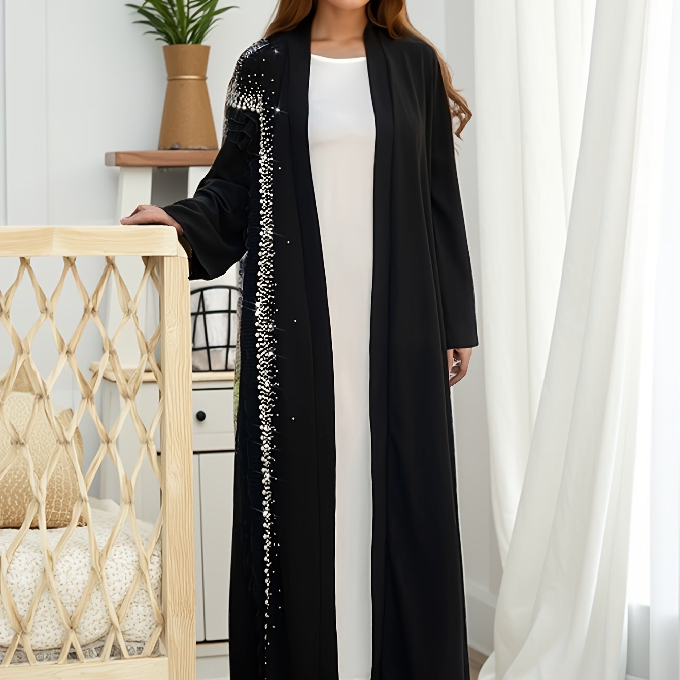 1pc Women's Elegant Formal & Everyday Maxi Dress - Long Sleeve Non-Stretchy Party Wedding Emirati Abaya, Elegant Evening Gown for Women - Formal Events & Casual Attire