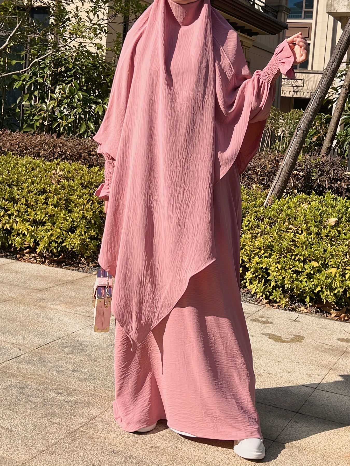 Khimar+abaya 2pcs Set Umrah Rida Set Player Jilbaab Abaya Set with Pockets