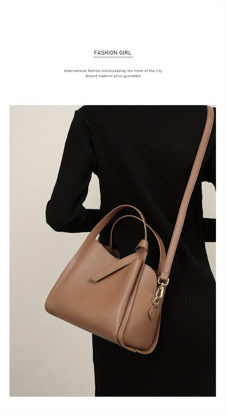 Women's Leather Tote Bag, Versatile and Popular Leather & Messenger Handbag for Women, Crossbody Bag, Cowhide Bucket Bag