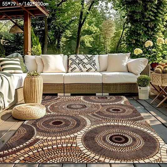 Golden Diamond Velvet + Dotted Plastic Base + 800G 1pc Brown Modern Pattern Mat, Outdoor Rugs, Suitable for Courtyard, Balcony, Garden, Camping, Machine Washable, Indoor/Outdoor Mat