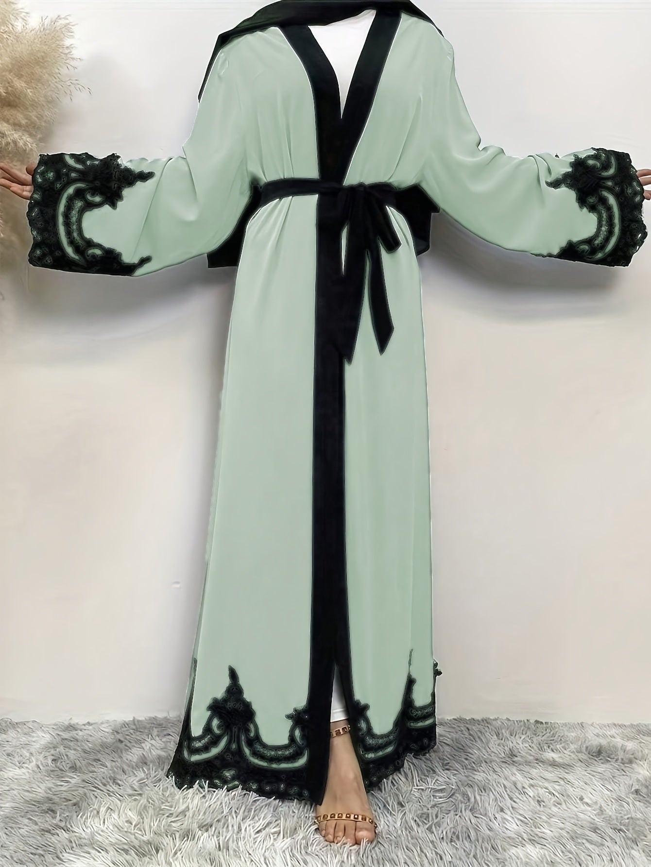 Women's Turkish & Arabic Traditional Long Kimono Abaya, Excluding Headscarf, Ramadan & Eid Al-Adha Attire