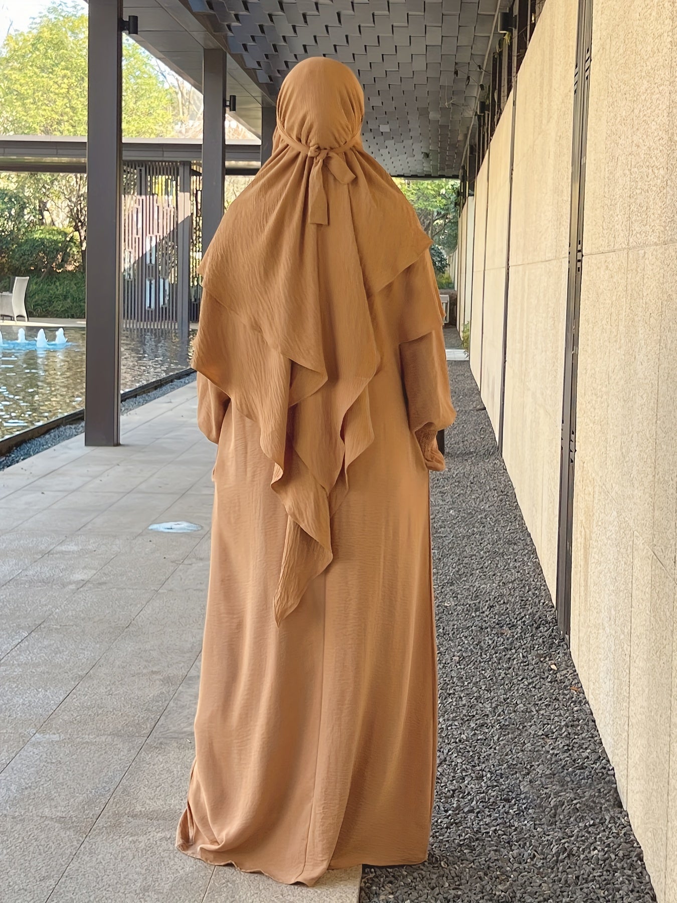 Khimar+abaya 2pcs Set Umrah Rida Set Player Jilbaab Abaya Set with Pockets