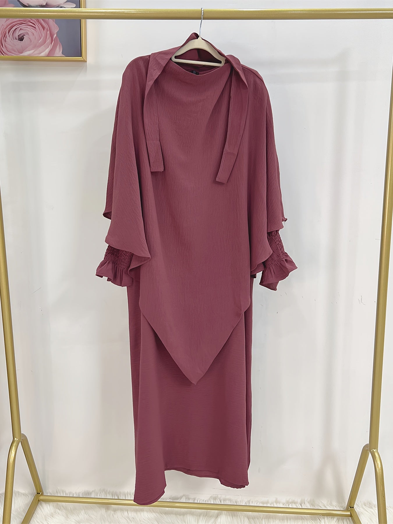 Khimar+abaya 2pcs Set Umrah Rida Set Player Jilbaab Abaya Set with Pockets