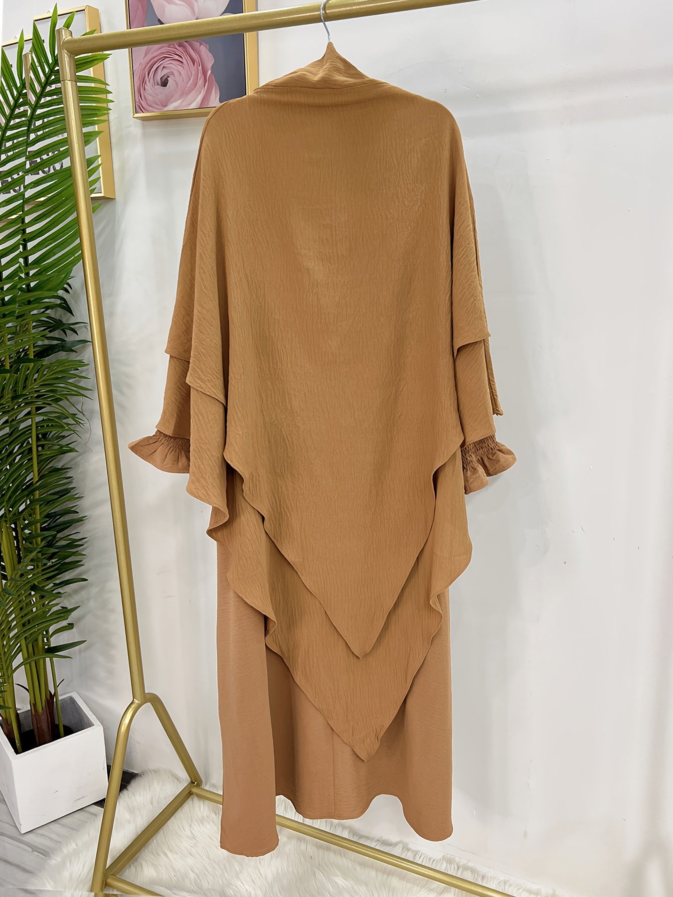 Khimar+abaya 2pcs Set Umrah Rida Set Player Jilbaab Abaya Set with Pockets