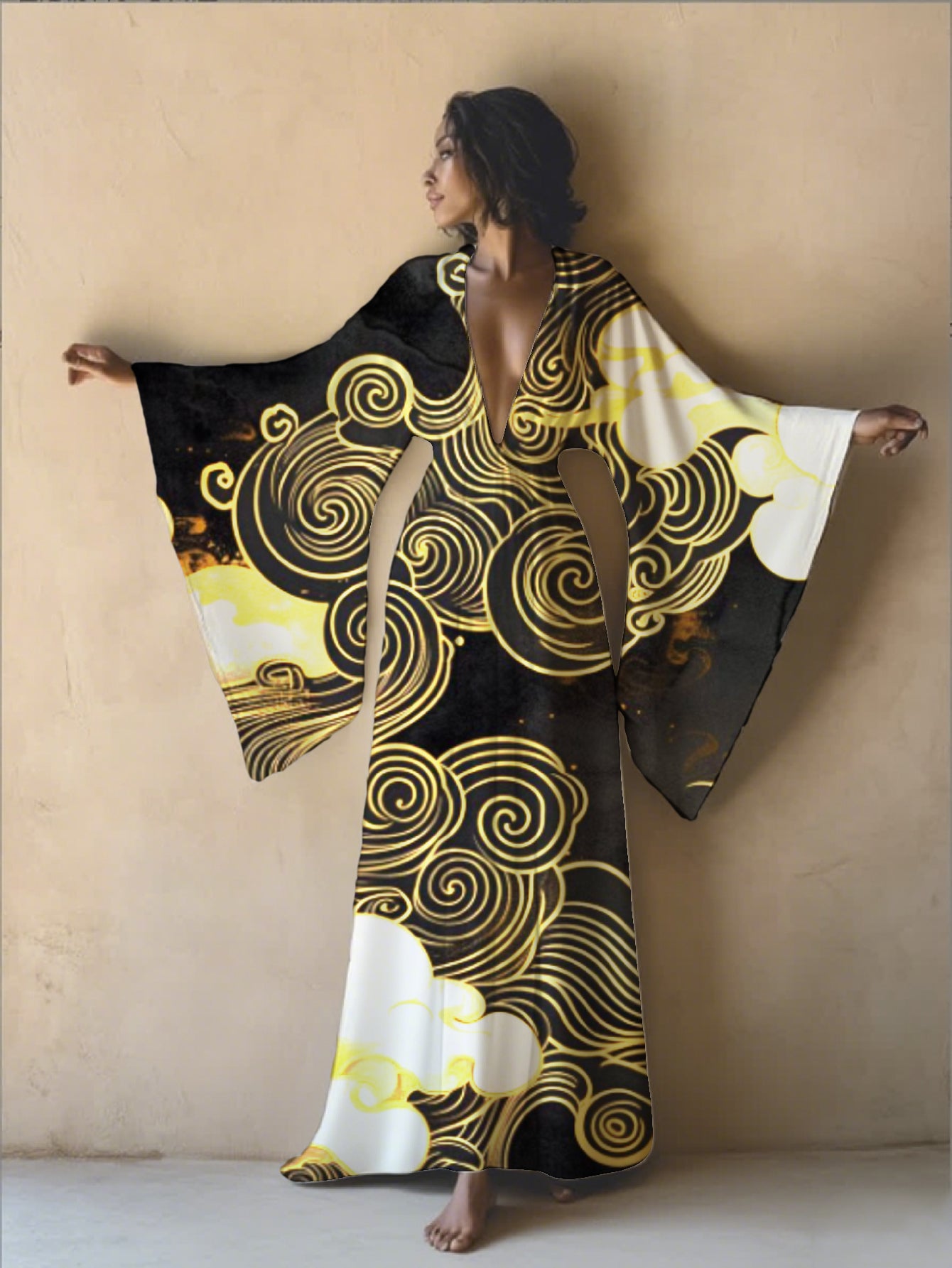 Women's Japanese Kimono Abaya - Long Open Front Cardigan with Adjustable Waist Belt, Lightweight Maxi Robe in Black/White/ Golden/Gray/Blue/Red/ - Boho Chic Lounge, Beach, Party