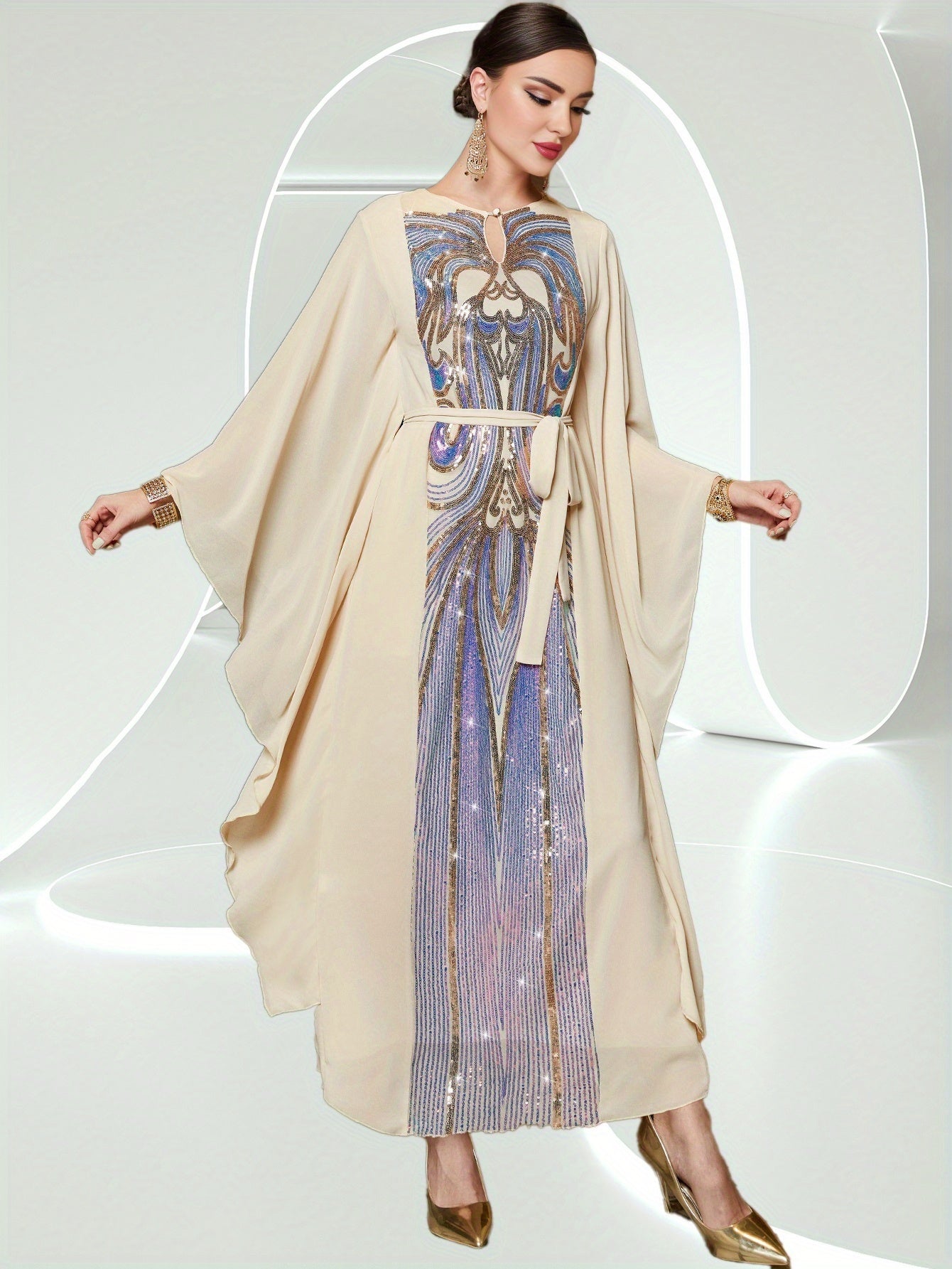 Yellow Fantasy Butterfly Abaya Sleeve Dress Arabic Long Dress Middle East Women's Clothing