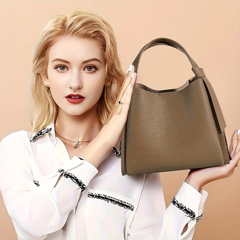Real Leather Women's Crossbody Handbag, Medium-sized Bag, First Layer Cowhide Large Capacity Bucket Bag, High-quality Crossbody Bag, Fashionable Ladies