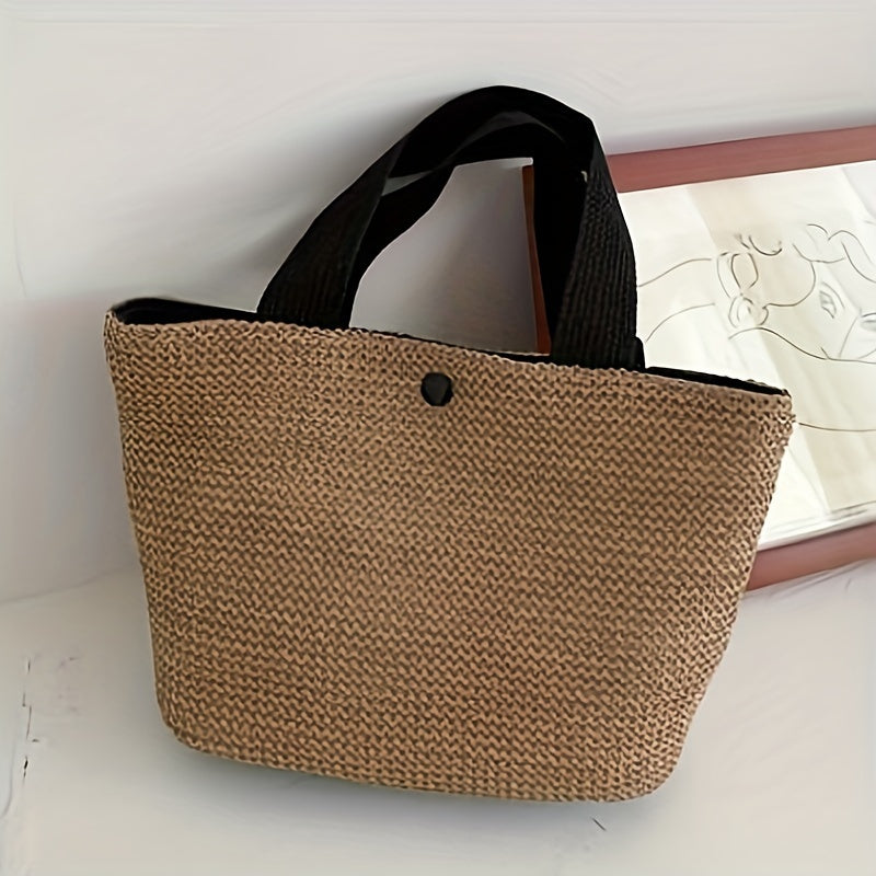 Women's Fashion Woven Tote Handbag | Summer Beach Bag | Casual Vacation Accessory | Fabric Lining | Buckle Closure