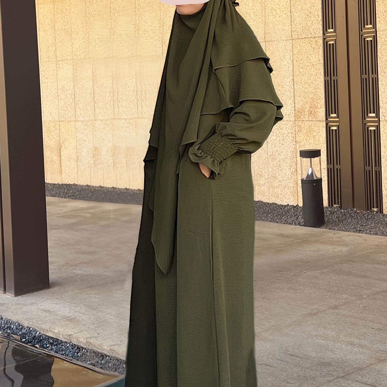 Khimar+abaya 2pcs Set Umrah Rida Set Player Jilbaab Abaya Set with Pockets