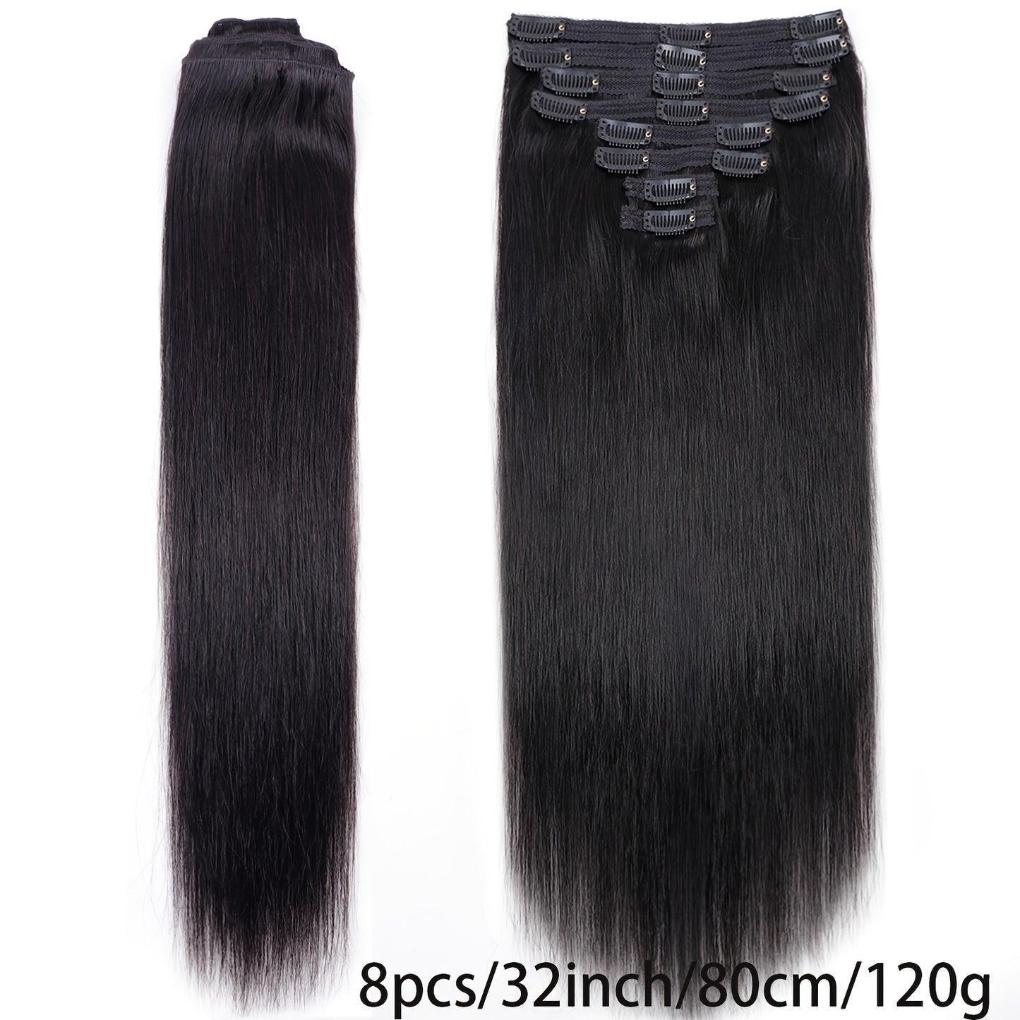 8 Pieces Straight Real Human Hair Clip In Hair Extensions | Remy Brazilian Black Human Hair | Double Wefted Clip In Hair Extension