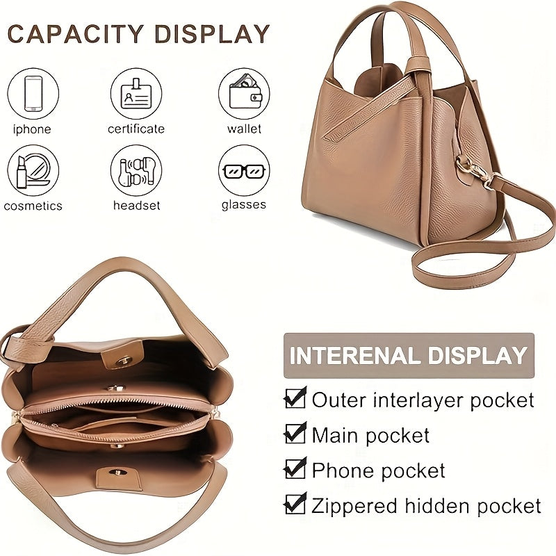 Real Leather Women's Crossbody Handbag, Medium-sized Bag, First Layer Cowhide Large Capacity Bucket Bag, High-quality Crossbody Bag, Fashionable Ladies