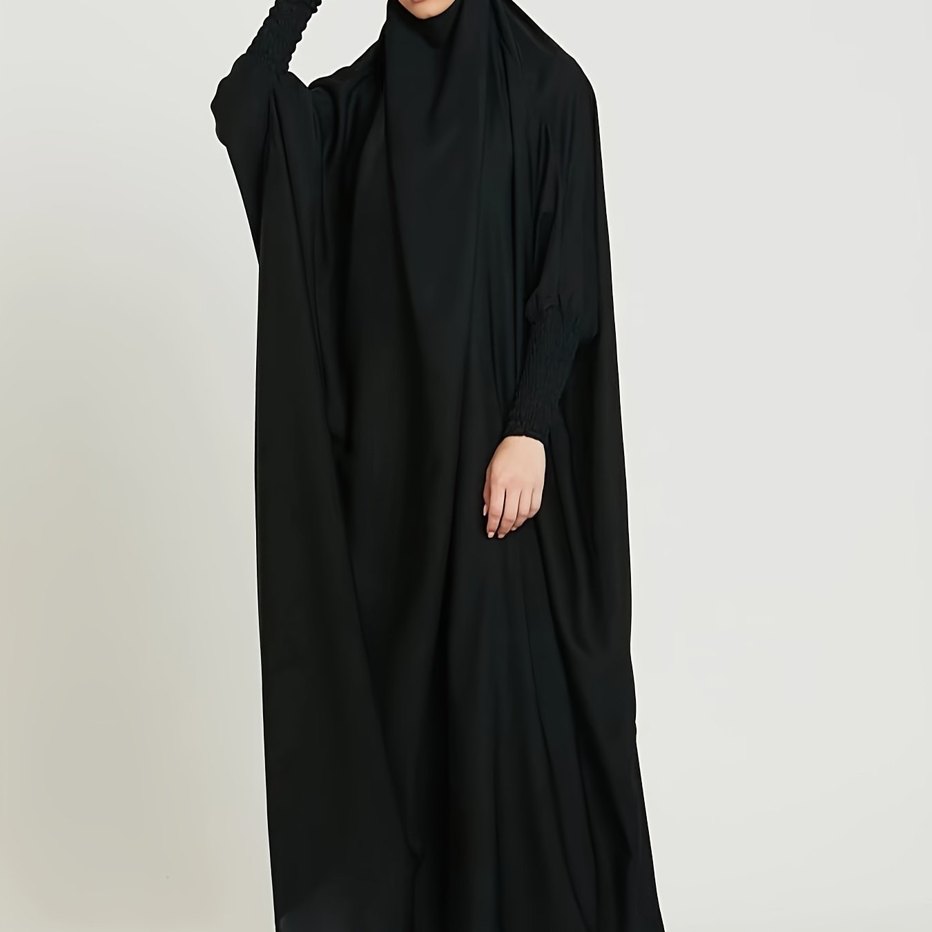 Long Sleeve Solid Color Jibab Abaya - Women's Traditional Arabian Polyester Robe with Tie Back, 95% Polyester 5% Elastane, 135g/m² - Muslim Nida Hijab Dress