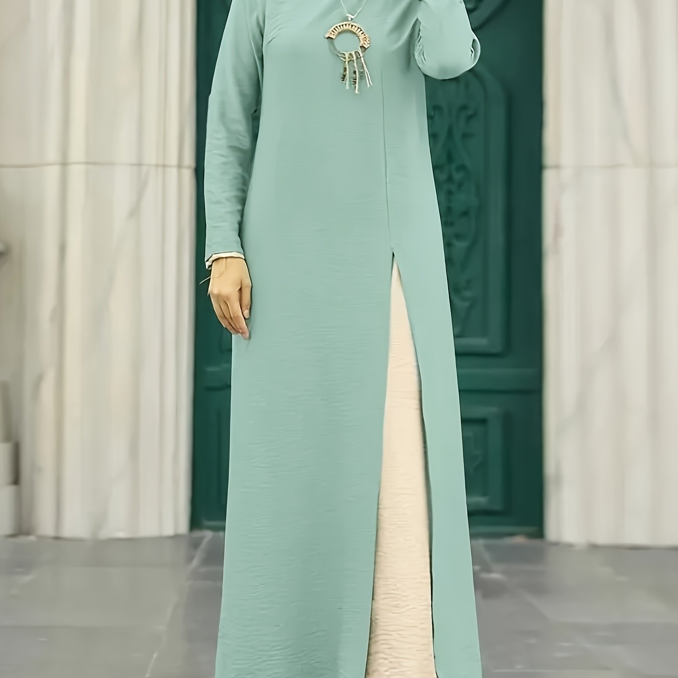 Women's Islamic Abaya Robe - Elegant Turkish Kaftan with Long Dress, Modest Muslim Wedding & Everyday Dress - Machine Washable Ice Sliky Fiber Fabric in - Formal & Casual Occasions - Women's Islamic Clothing