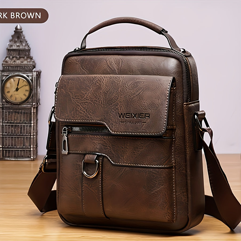 [Leather Crossbody Backpack] Leather Crossbody Laptop Backpack | Men's Vintage Street Style Large Capacity Commuter Bag with Adjustable Strap