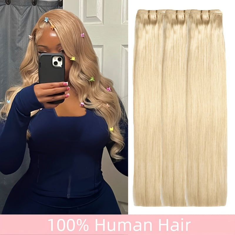 Honey Blonde True Length Human Hair Bundles Straight Hair Extensions