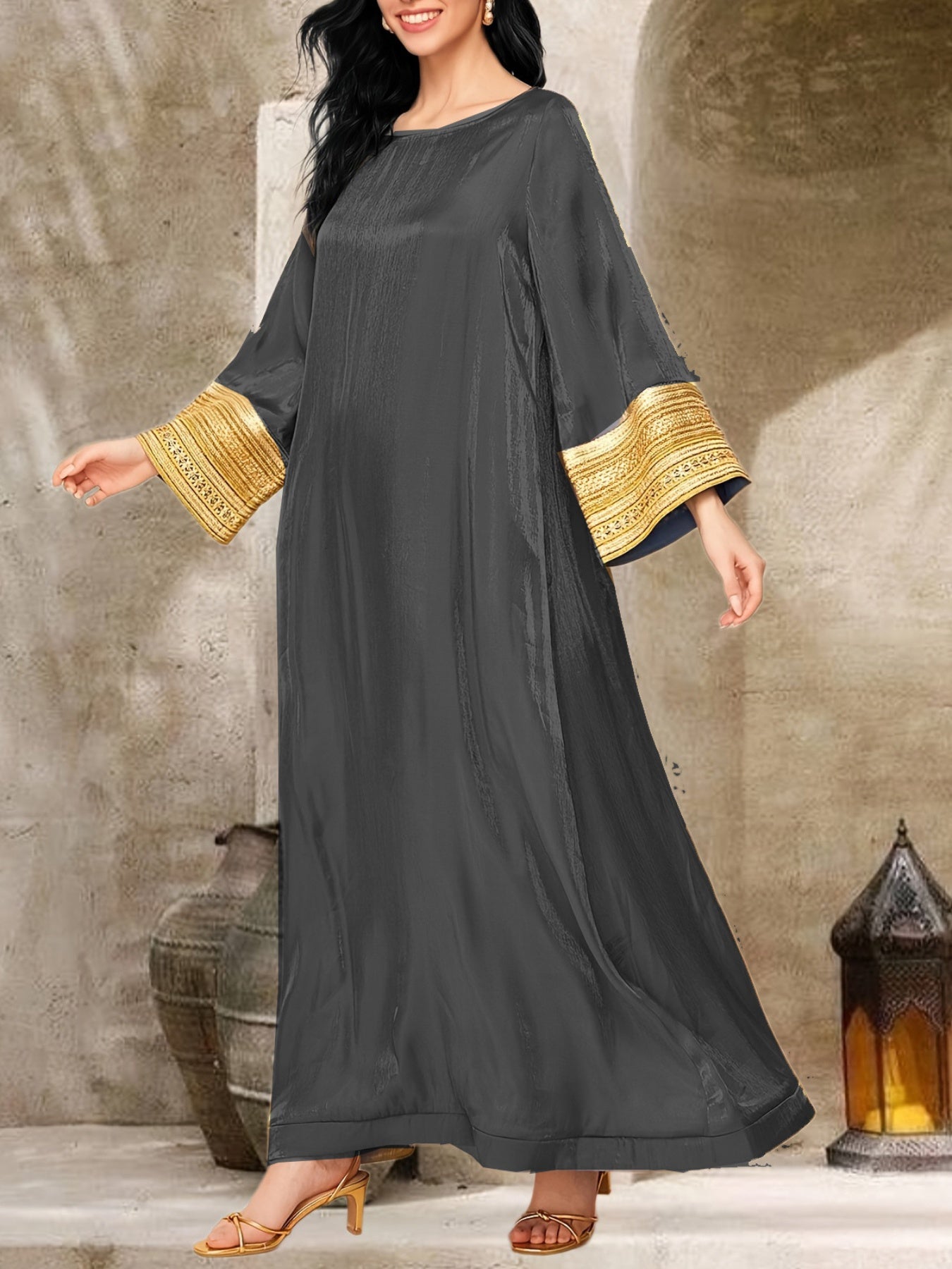 Elegant Women's Long Sleeve Baju Abaya Dress