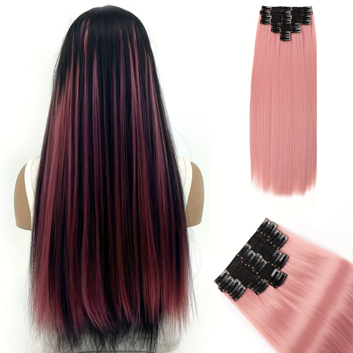 Synthetic Women's Hair Clipper 20 Inch 18 Clips/Set Long Straight Clip-in Hair Extension, Green, Pink, Brown, Red, Sky Blue Color Hair Extension Synthetic Braided Clip-in Hair Extension, Suitable for Straight Hair, Heat-resis