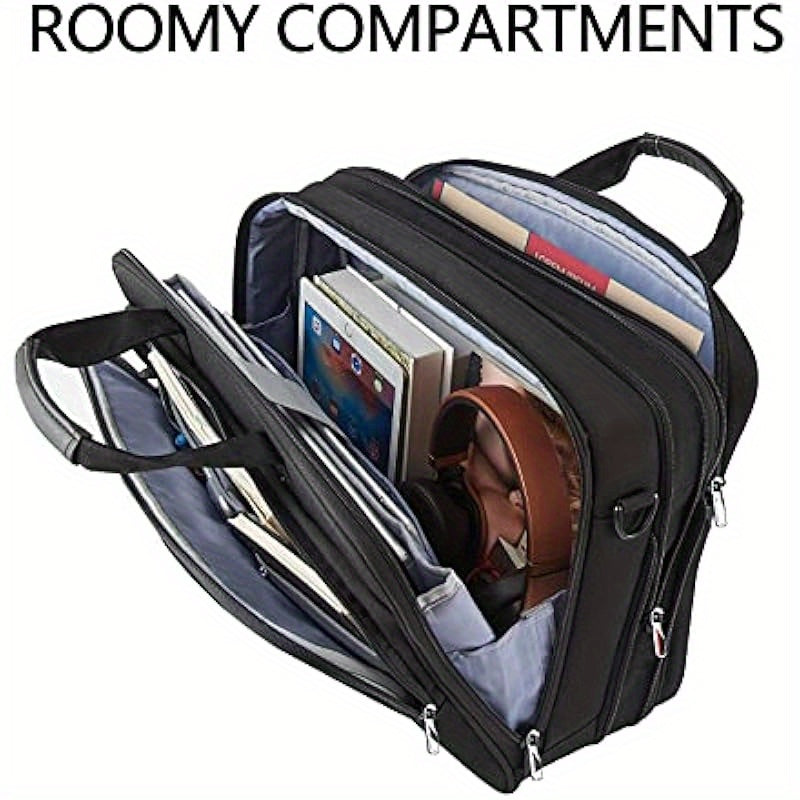 Men Briefcase Premium Leather Laptop Case Fits Up to 17.3 Inch Business Shoulder Bag Laptop Expandable Messenger Bag for Men Women Computer Bag for Travel Business Black
