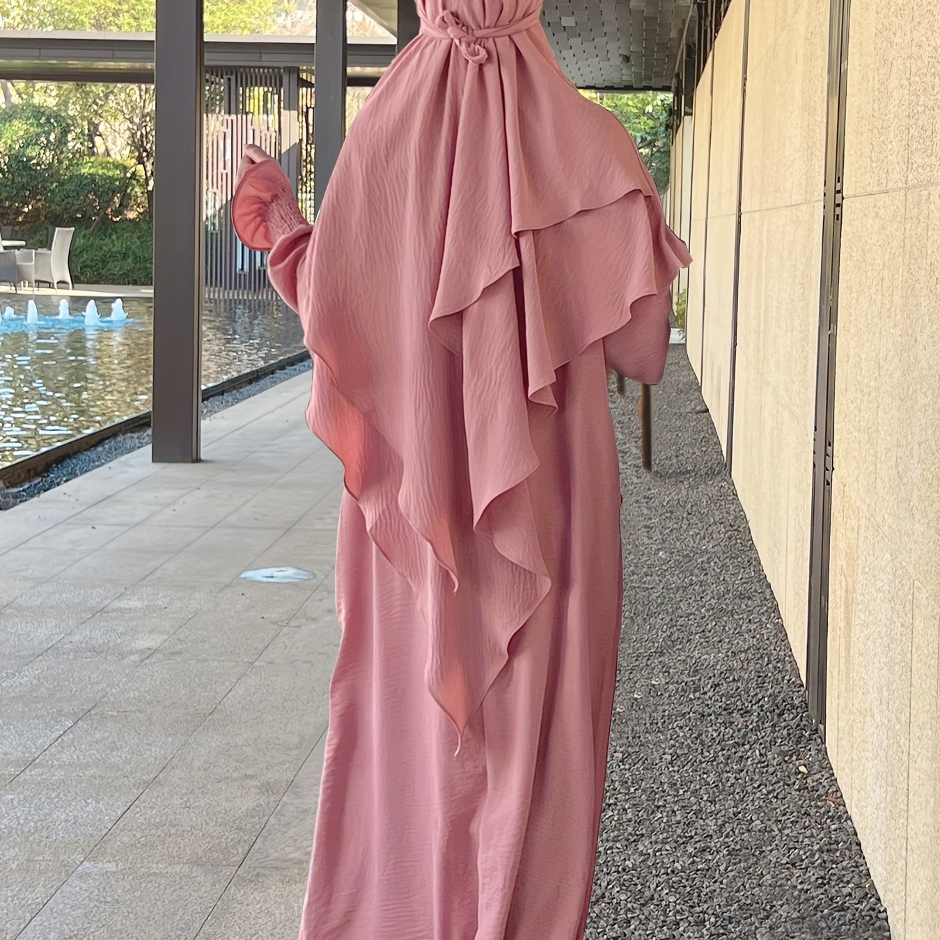 Khimar+abaya 2pcs Set Umrah Rida Set Player Jilbaab Abaya Set with Pockets