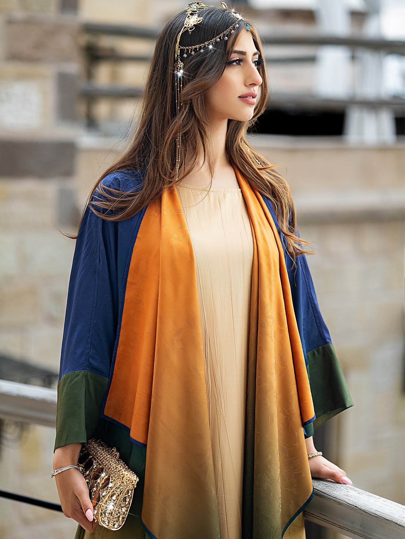 Elegant Turkish Kaftan Abaya - Sparkling Rhinestone Arabian Gown with Long Sleeves, Floor-Length Hand Wash Only Traditional Party Wear for Women, Cultural Attire, No Stretch Fabric