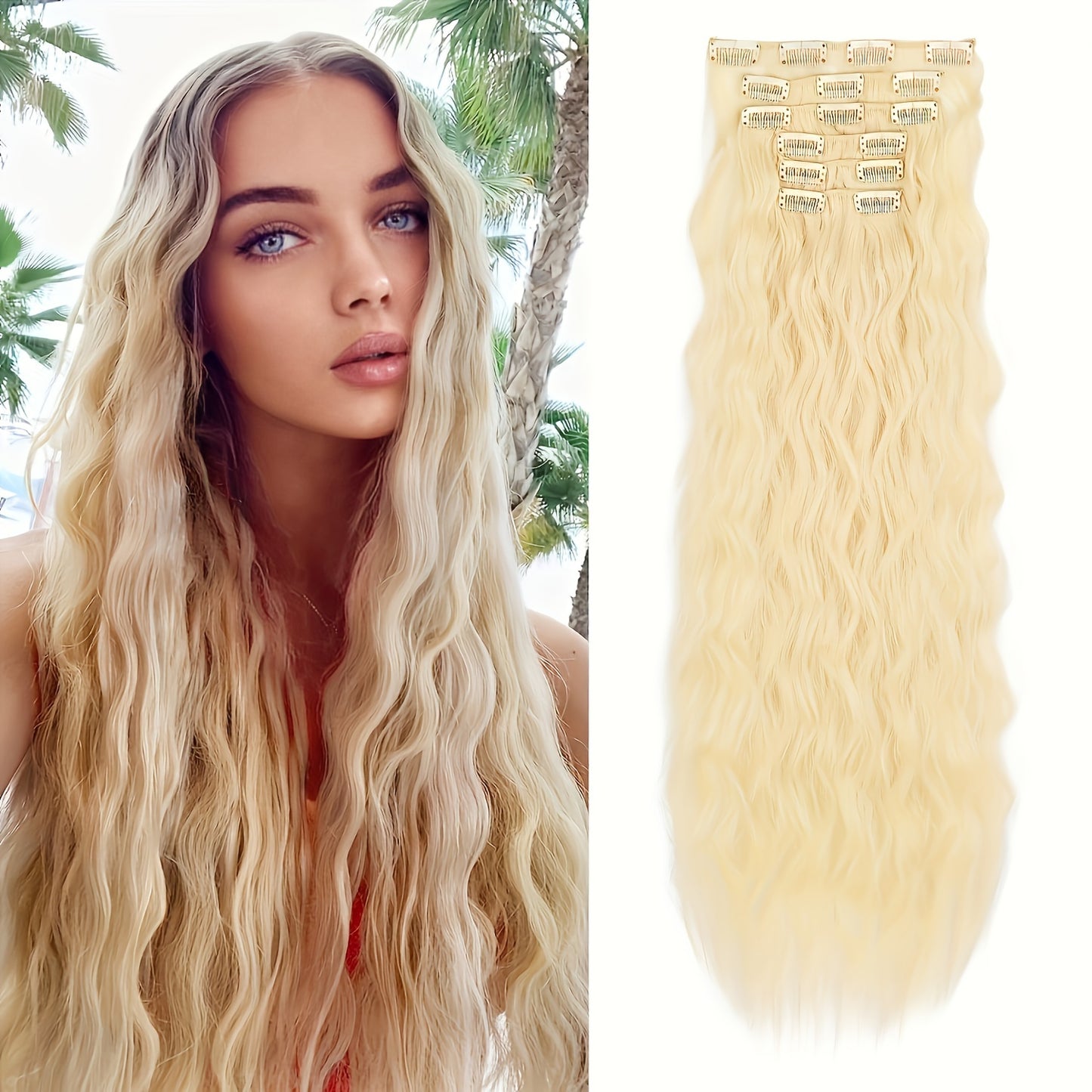 6pcs Synthetic Clip In 24 Inch Long Curly Wavy Hair Extensions