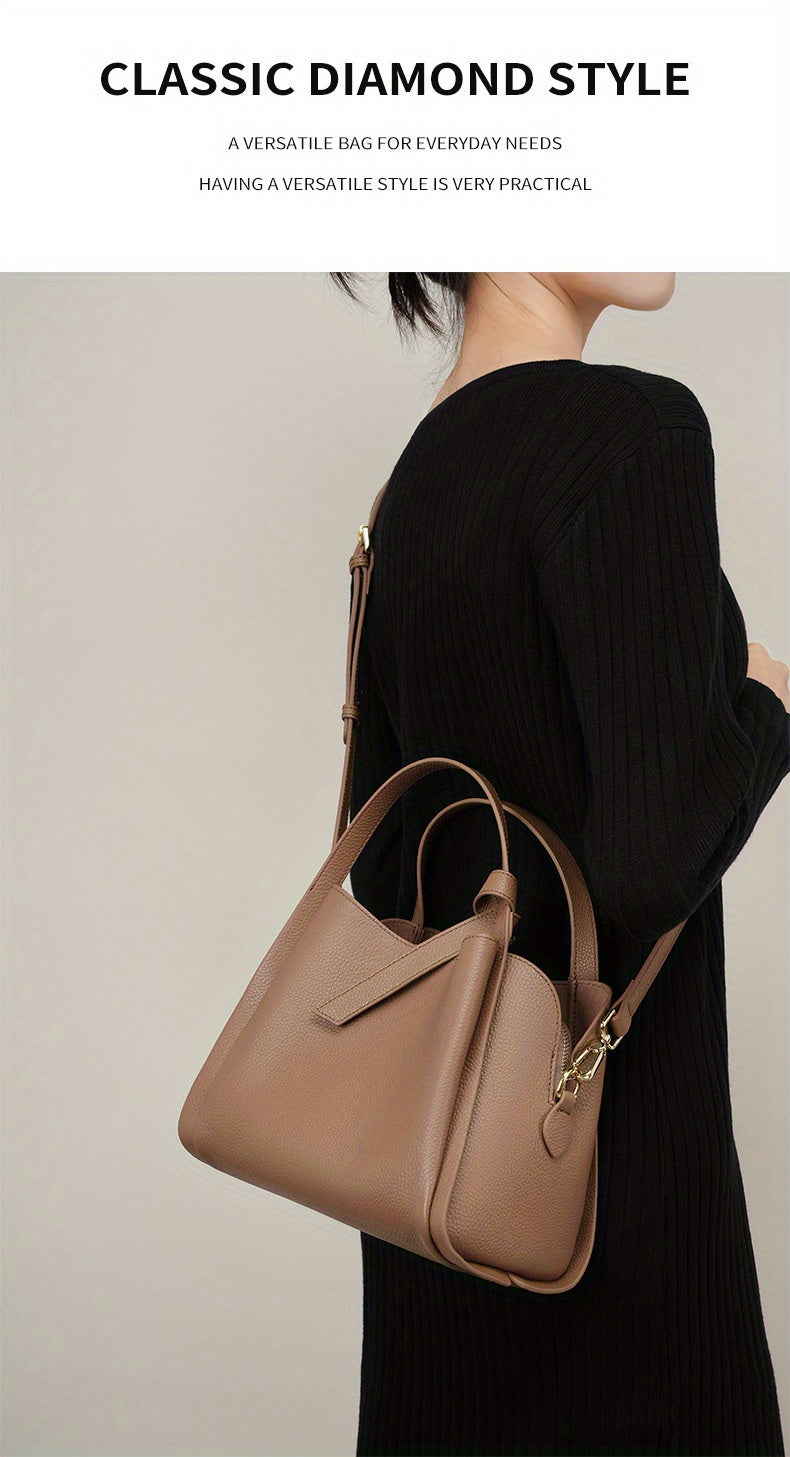 Women's Leather Tote Bag, Versatile and Popular Leather & Messenger Handbag for Women, Crossbody Bag, Cowhide Bucket Bag