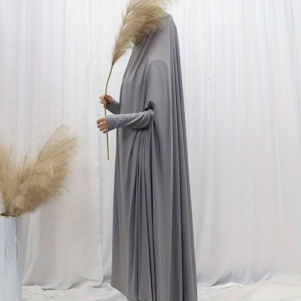 Women's Middle Eastern Baju Abaya Dress - Solid Color Hooded Robe with Bat Sleeves, Modest Traditional Long Gown for Daily & Formal Wear, Comfortable & Versatile Elegant Islamic Attire