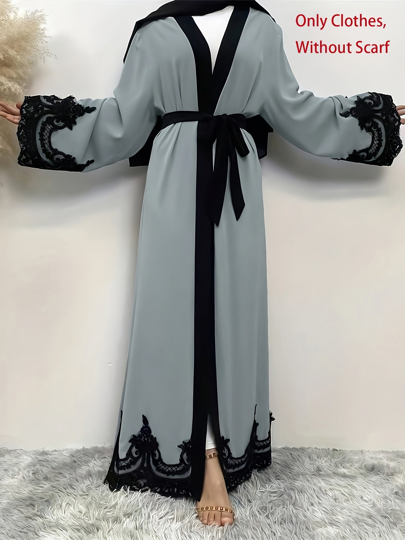 Women's Turkish & Arabic Traditional Long Kimono Abaya, Excluding Headscarf, Ramadan & Eid Al-Adha Attire