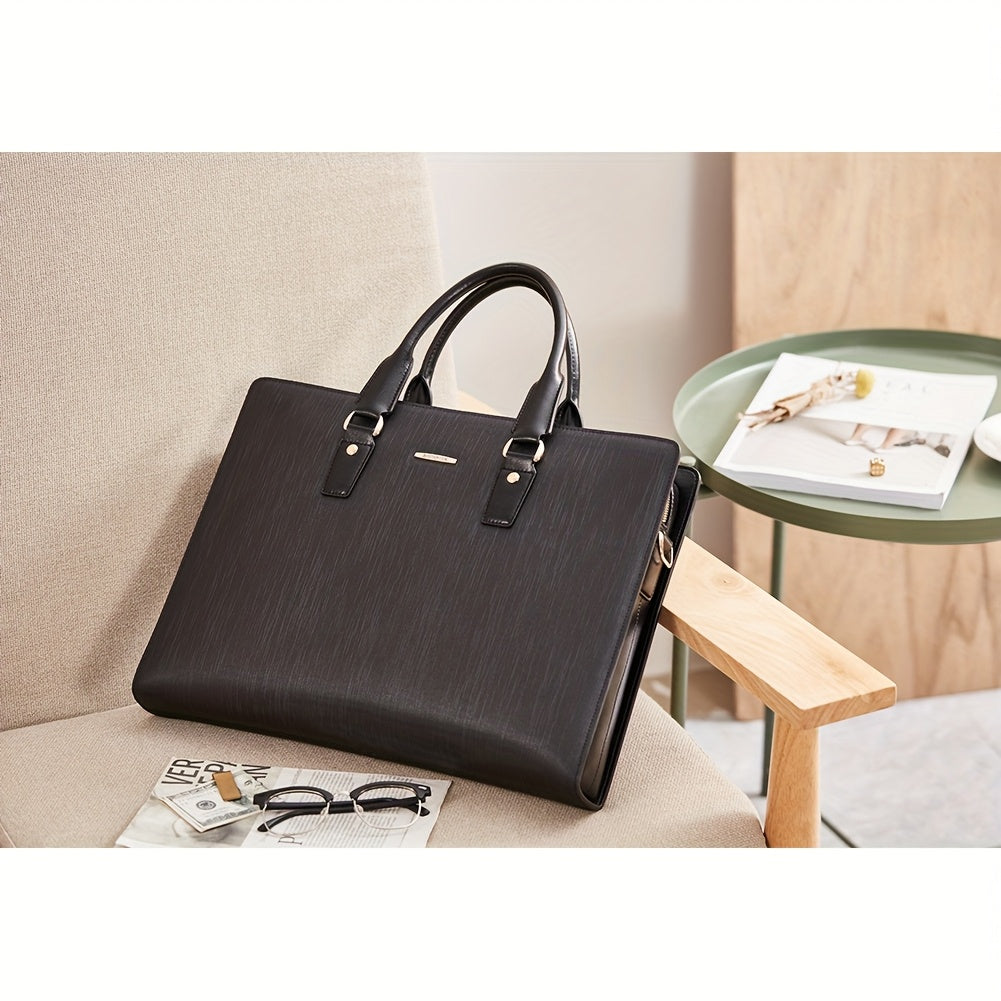 Slim Briefcase Shoulder Laptop Bag for Men & Women - Premium Leather Business Bag with Adjustable Strap, Tablet Compartment & Zipper Closure