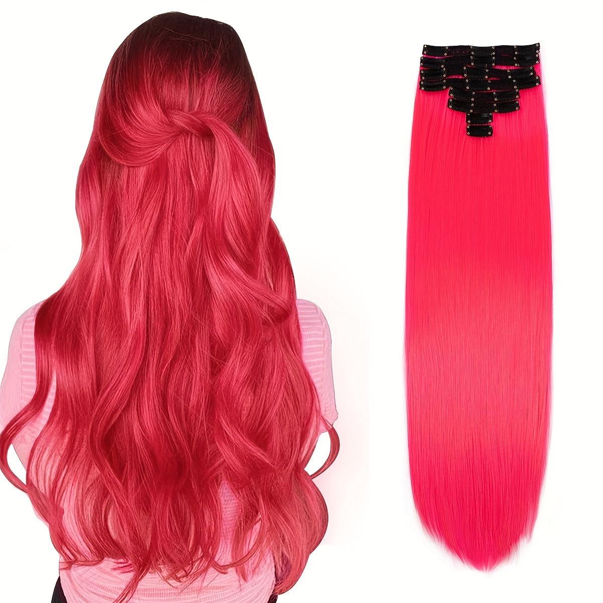 Synthetic Women's Hair Clipper 20 Inch 18 Clips/Set Long Straight Clip-in Hair Extension, Green, Pink, Brown, Red, Sky Blue Color Hair Extension Synthetic Braided Clip-in Hair Extension, Suitable for Straight Hair, Heat-resis