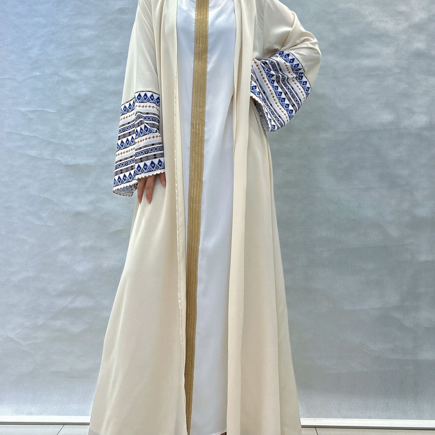 green emerald velvet dress White Ramadan Abaya with Gold Trim