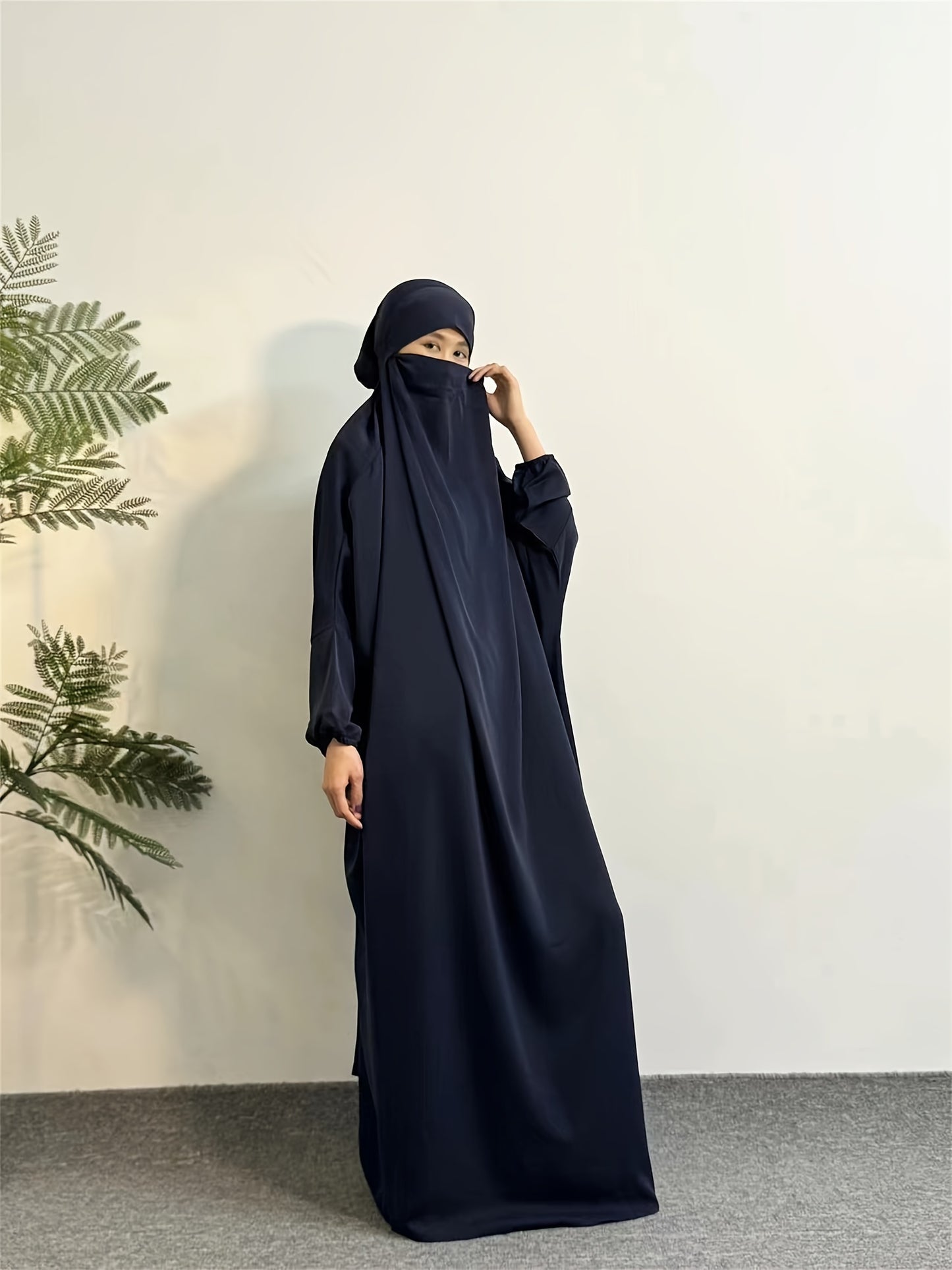 Elegant Black Hijab Dress for Women - Long Sleeve Smocked Abaya Kaftan with Hooded Prayer Abaya Burqa, Polyester Islamic Modest Clothing for Ramadan & Daily Wear