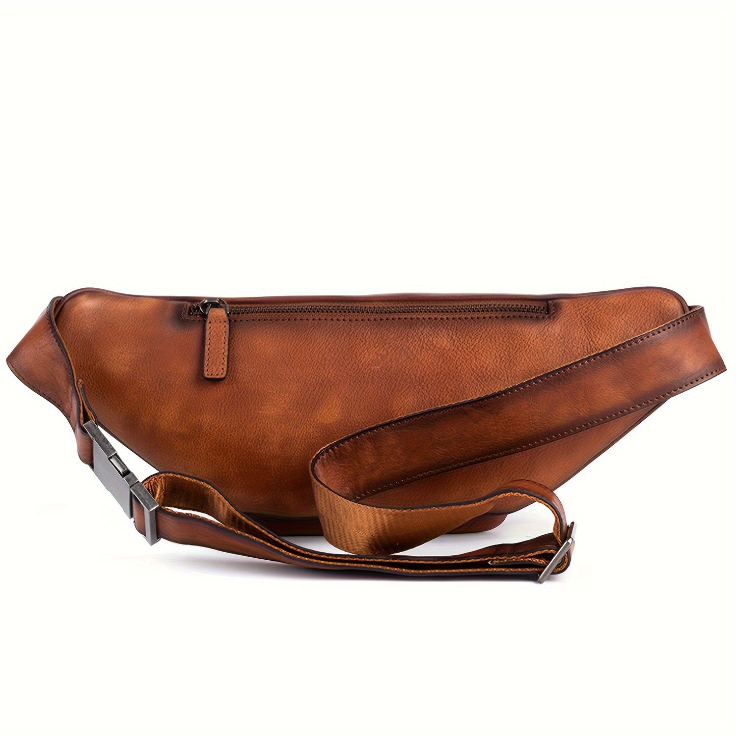 Premium Genuine Leather Fanny Pack for Men & Women - Adjustable Sling Bag with Multiple Zipper Pockets, Brown Leather Crossbody Chest Bag