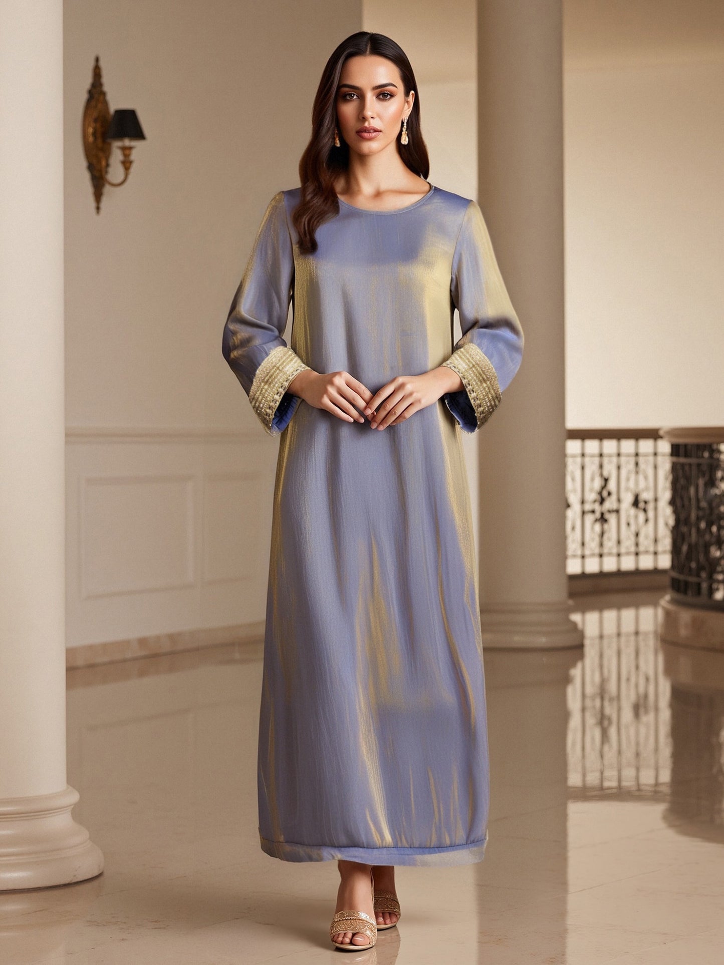 Women's Elegant Islamic Baju Abaya Dress - Long Sleeve Flowy Swing Dress in Pastel Lavender, Non-Stretchy Formal & Everyday Muslim Dress for Prayer, Office, Social Events