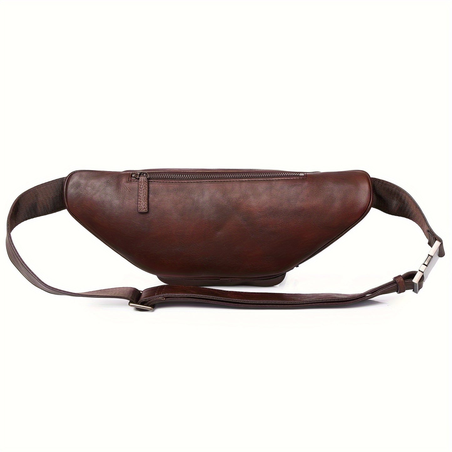 Premium Genuine Leather Fanny Pack for Men & Women - Adjustable Sling Bag with Multiple Zipper Pockets, Brown Leather Crossbody Chest Bag