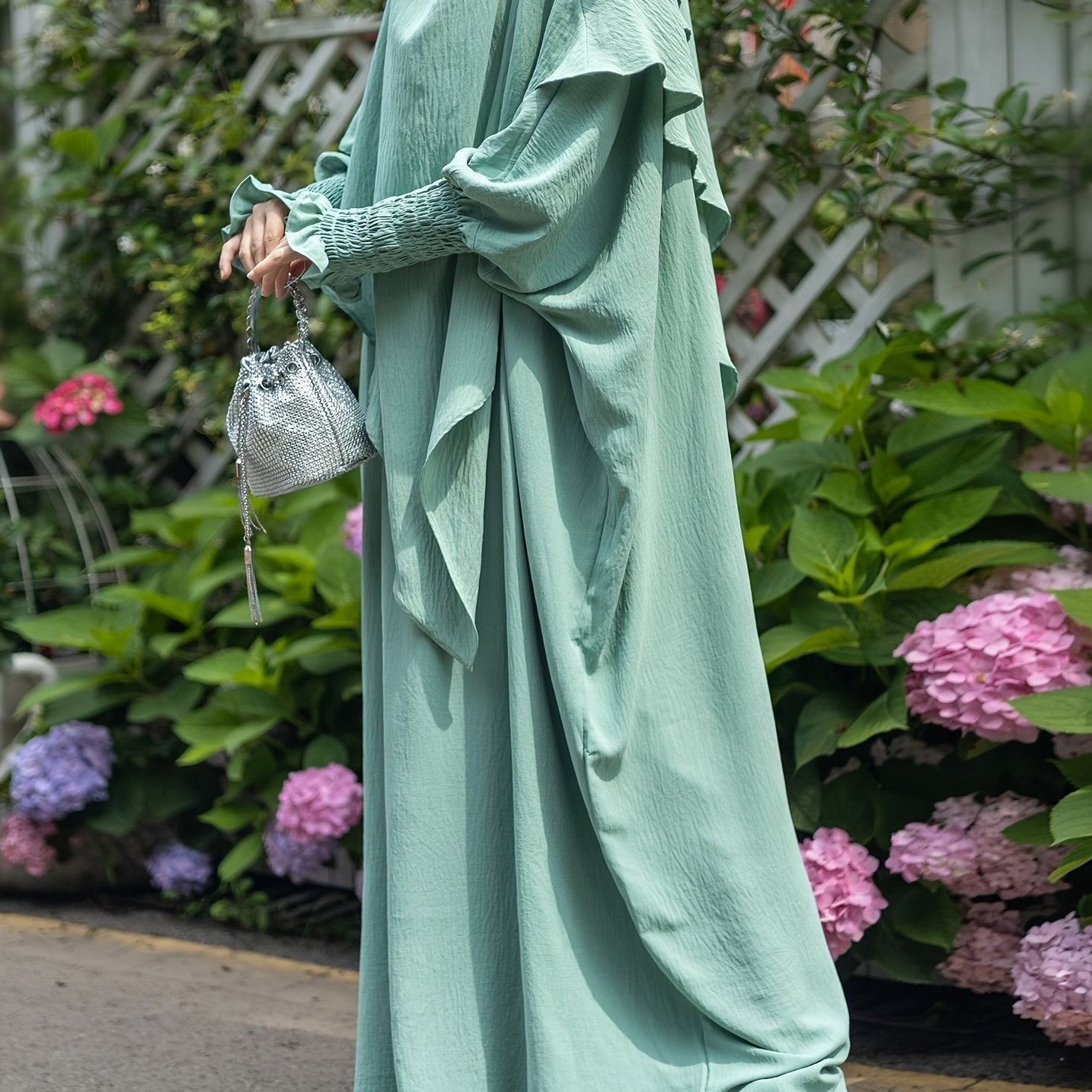 Khimar+abaya 2pcs Set Umrah Rida Set Player Jilbaab Abaya Set with Pockets