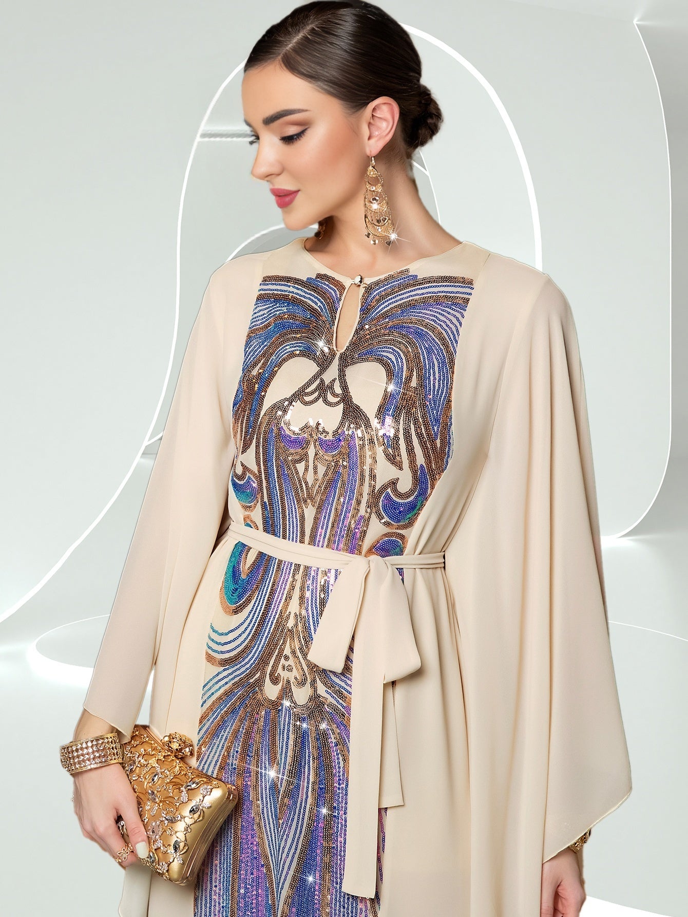 Yellow Fantasy Butterfly Abaya Sleeve Dress Arabic Long Dress Middle East Women's Clothing