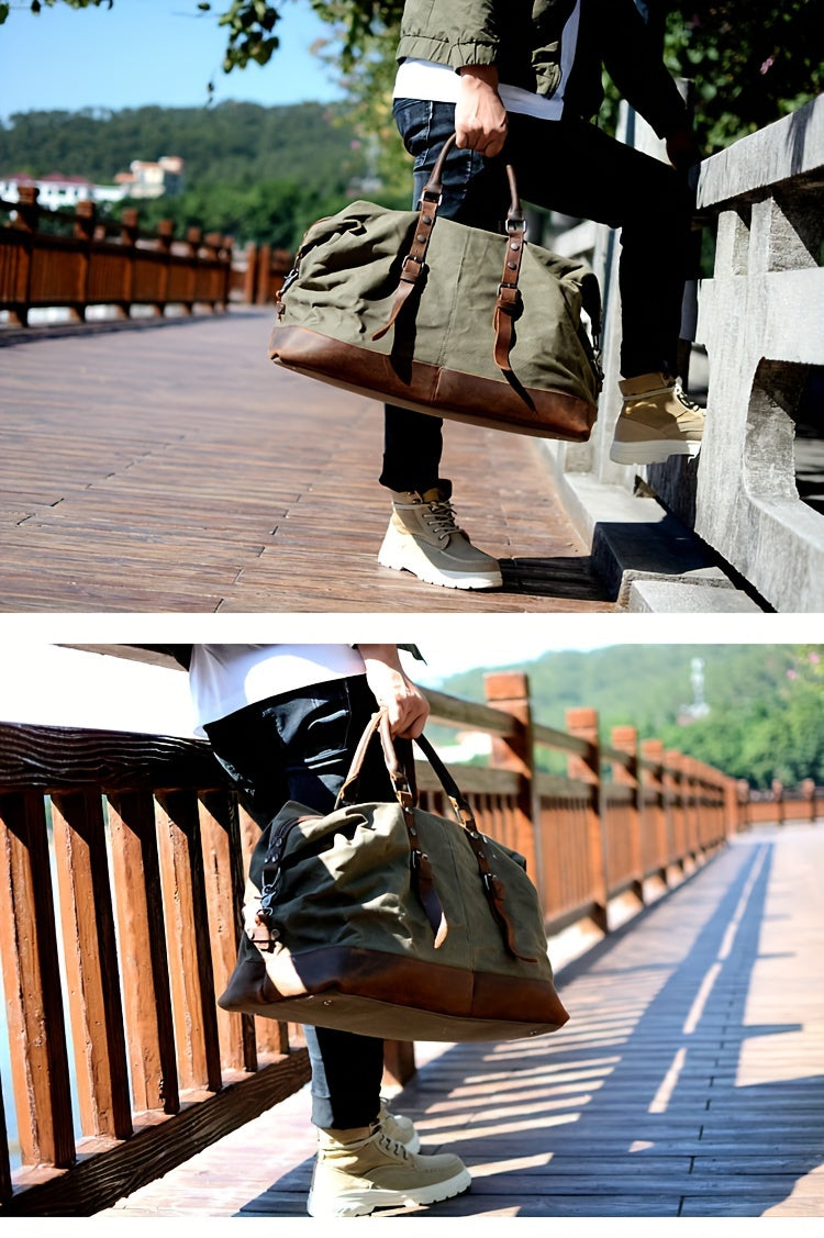 Vintage Retro Large Capacity Leather Duffel Travel Bag Men's Handheld Fashion Short Trip Gym Bag Oil Wax Crossbody Luggage Pack