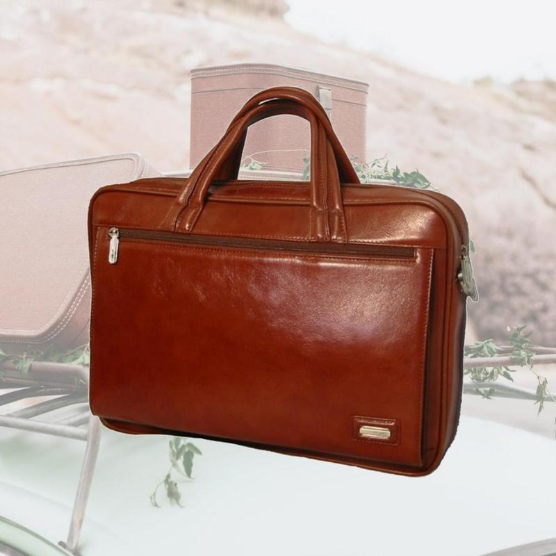 Main Full Grain Large Leather Laptop Bag Executive Portfolio 15.5 x 11 x 3 in Brown