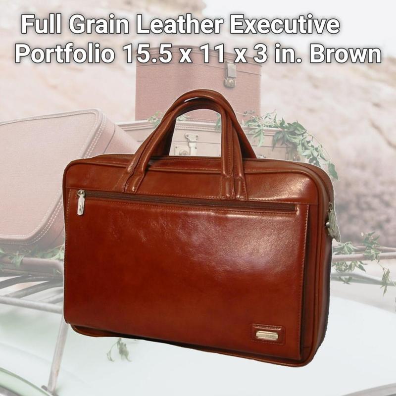 Main Full Grain Large Leather Laptop Bag Executive Portfolio 15.5 x 11 x 3 in Brown