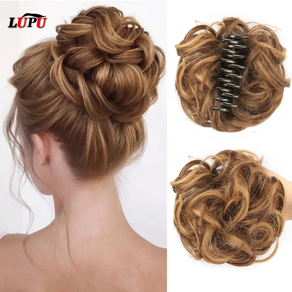 Grey Messy Bun Hair Piece Wavy