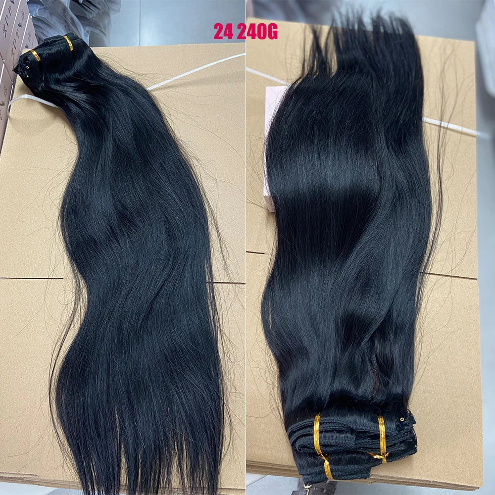 Brown Brazilian Remy Straight Clip In Human Hair Extensions