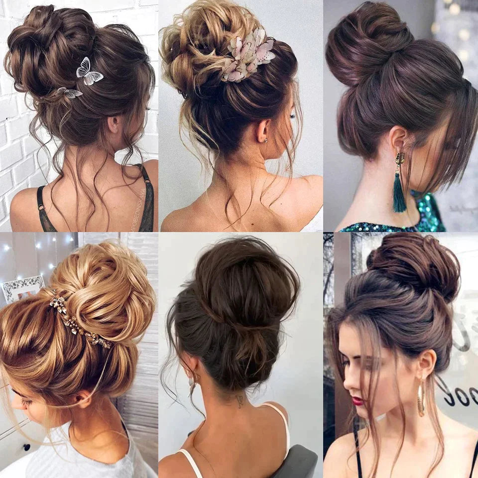 Grey Messy Bun Hair Piece Wavy