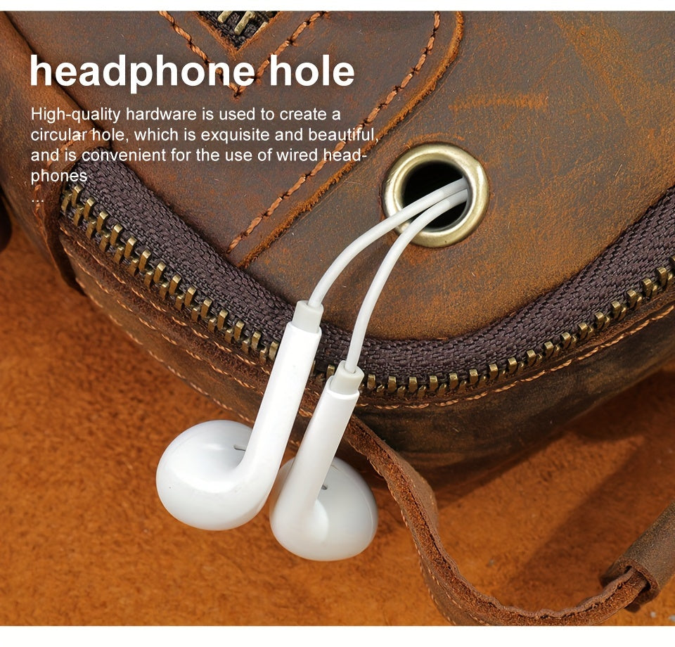 Crazy Horse Leather Shoulder Bag For Men, Fashionable Sling Bag For 7.9-in Tablet, Retro Crossbody Bag For Hanging Out & Daily Commute