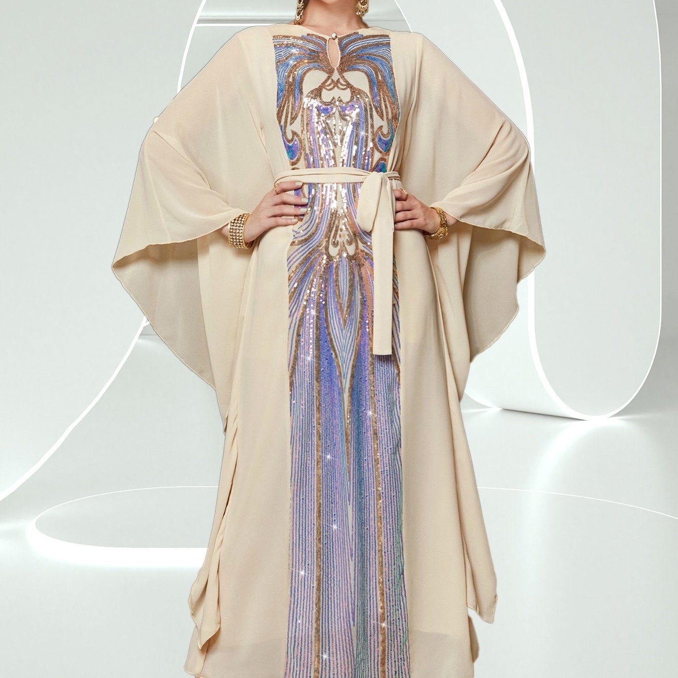 Yellow Fantasy Butterfly Abaya Sleeve Dress Arabic Long Dress Middle East Women's Clothing