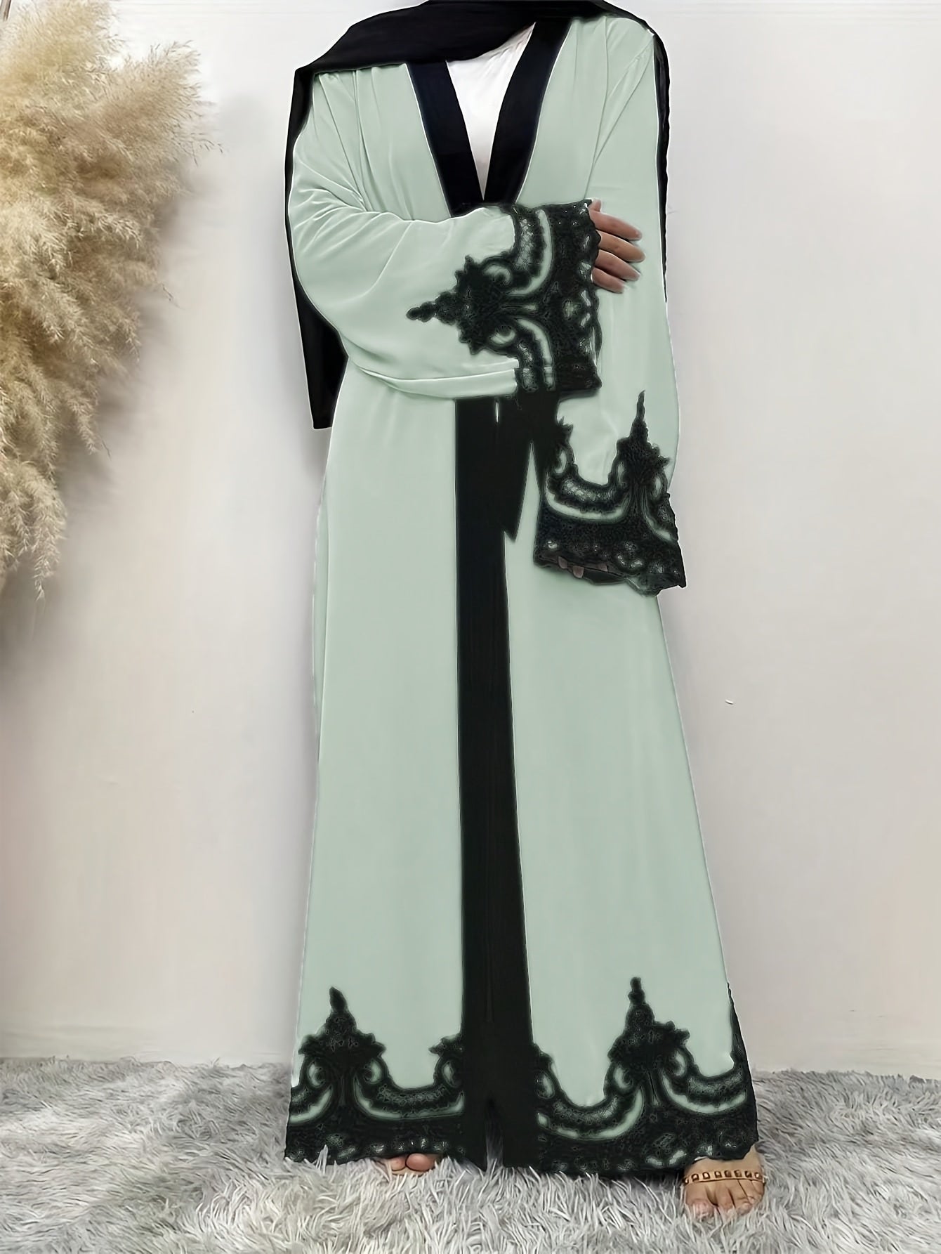 Women's Turkish & Arabic Traditional Long Kimono Abaya, Excluding Headscarf, Ramadan & Eid Al-Adha Attire